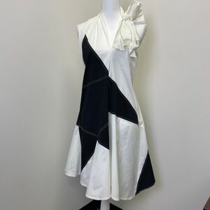 NWT Derek Lam Architectural Geometric Star Halter Bow Dress 6 Black White